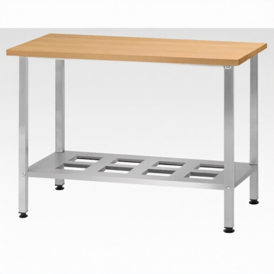 Стол кондитерский СПРн 860х1500х600 «Norma Inox» бук/40 (полка-решетка; ножка проф., тр. 40х40)