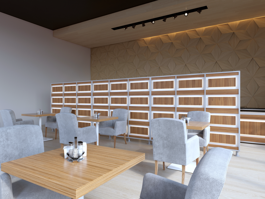 Перегородка 2-х секционная стандарт EcoWood (ЭкоВуд) с подсветкой 1275х150х1650 мм