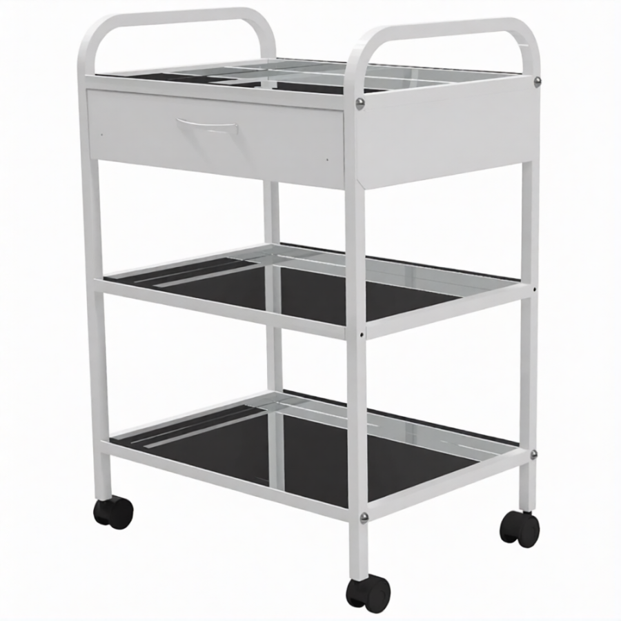 Стол медицинский инструментальный СМИ-03-01 (полки нерж., колёса серая резина)