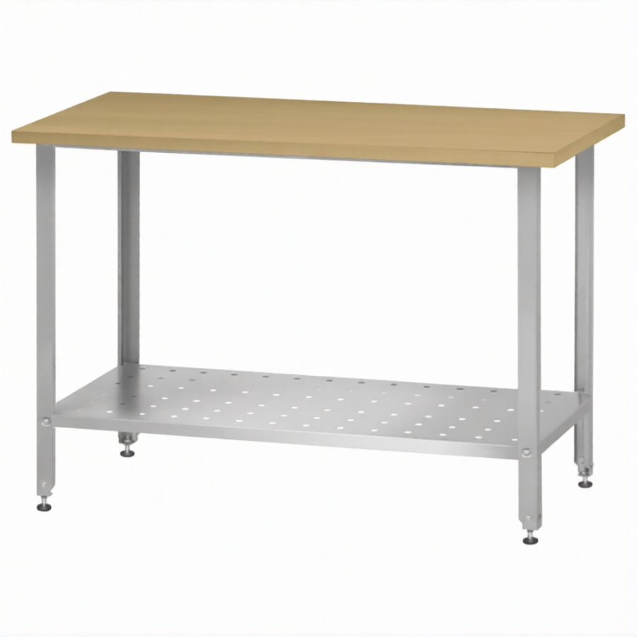 Стол кондитерский СПРн 860х1500х600 «Norma Inox» бук/40 (полка перф., ножка угловая)